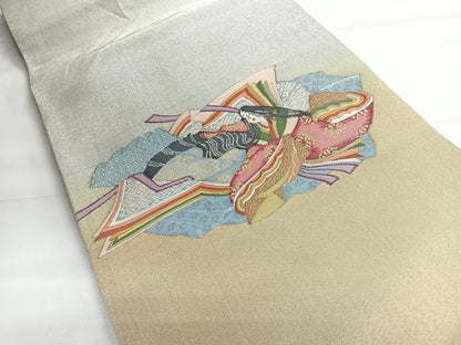 平和屋着物◎太鼓柄袋帯　友禅　人物文　金銀糸　正絹　逸品　CABH1846nb