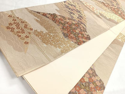 平和屋着物◎六通柄袋帯　唐織　遠山文　松竹梅　金糸　正絹　逸品　CABH1847nb