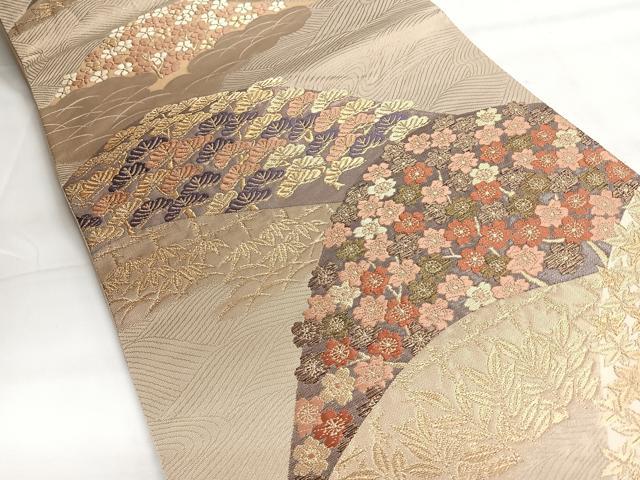 平和屋着物◎六通柄袋帯　唐織　遠山文　松竹梅　金糸　正絹　逸品　CABH1847nb