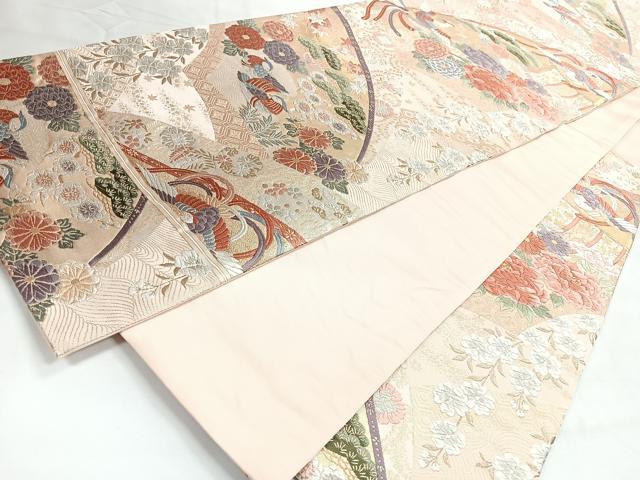 平和屋着物◎西陣　六通柄袋帯　唐織　流水花鳥文　金銀糸　正絹　逸品　CABH1848nb