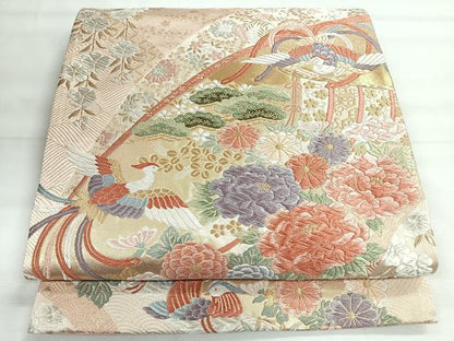 平和屋着物◎西陣　六通柄袋帯　唐織　流水花鳥文　金銀糸　正絹　逸品　CABH1848nb