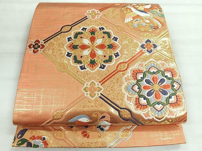平和屋着物◎六通柄袋帯　更紗花文　金銀糸　正絹　逸品　CABH1849nb