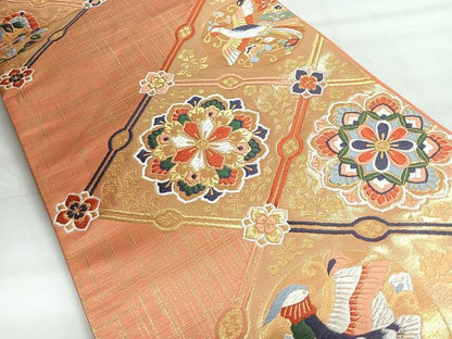 平和屋着物◎六通柄袋帯　更紗花文　金銀糸　正絹　逸品　CABH1849nb
