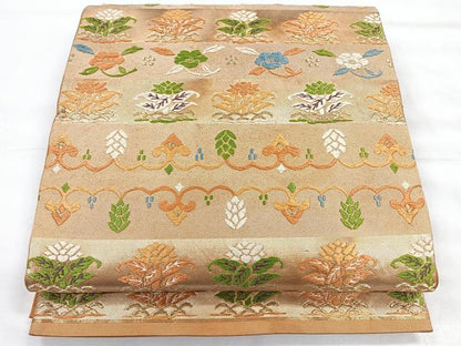 平和屋着物◎六通柄袋帯　更紗草花文　金糸　正絹　逸品　CABH1851nb
