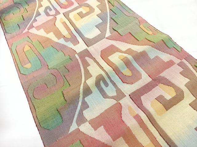 平和屋着物◎八寸名古屋帯　幾何学文様　正絹　逸品　CABH1855nb