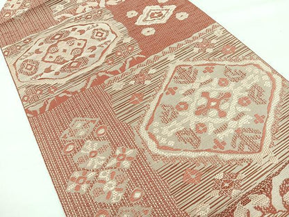 平和屋着物◎八寸名古屋帯　幾何学文様　正絹　逸品　CABH1856nb