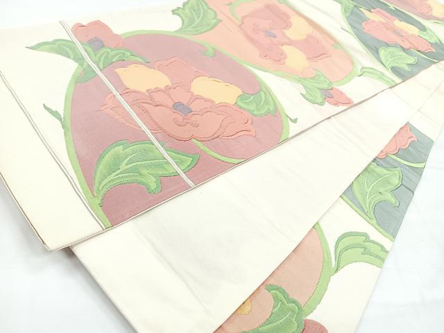 平和屋着物◎六通柄袋帯　草花文　正絹　逸品　未使用　CABH1857nb
