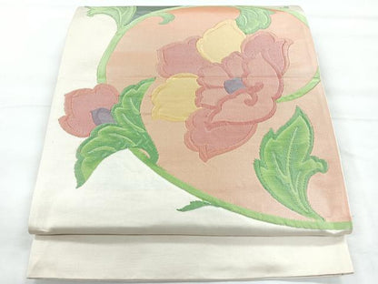 平和屋着物◎六通柄袋帯　草花文　正絹　逸品　未使用　CABH1857nb