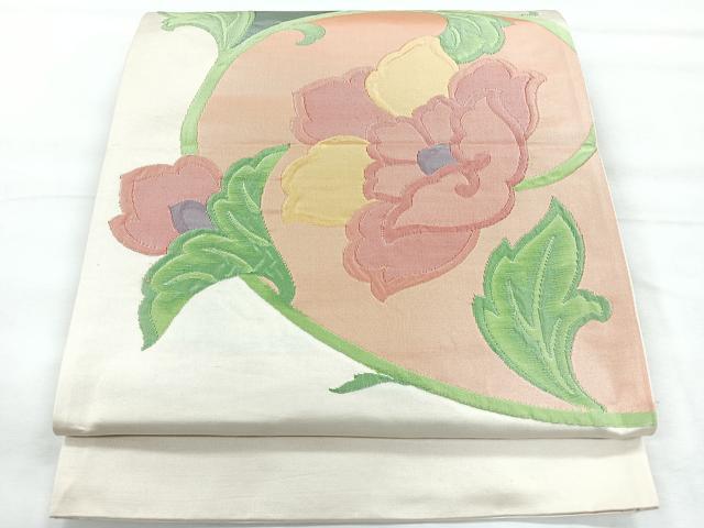 平和屋着物◎六通柄袋帯　草花文　正絹　逸品　未使用　CABH1857nb