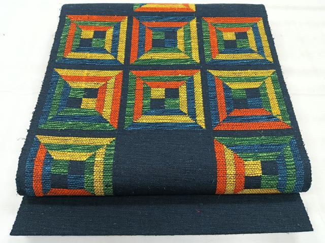 平和屋着物◎八寸名古屋帯　紬地　幾何学文様　正絹　逸品　未使用　CABH1859nb