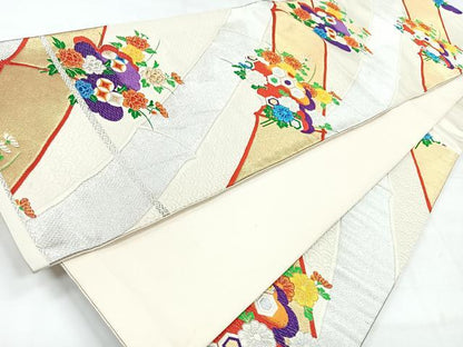 平和屋着物◎六通柄袋帯　唐織　竹　雲重ね花文　金銀糸　正絹　逸品　CABH1862nb