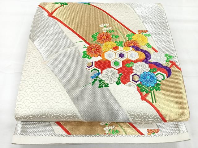 平和屋着物◎六通柄袋帯　唐織　竹　雲重ね花文　金銀糸　正絹　逸品　CABH1862nb