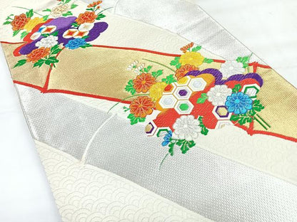 平和屋着物◎六通柄袋帯　唐織　竹　雲重ね花文　金銀糸　正絹　逸品　CABH1862nb