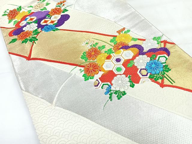 平和屋着物◎六通柄袋帯　唐織　竹　雲重ね花文　金銀糸　正絹　逸品　CABH1862nb