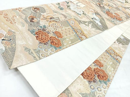平和屋着物◎六通柄袋帯　唐織　九百錦　観世几帳文　金糸　正絹　逸品　未使用　CABH1863nb