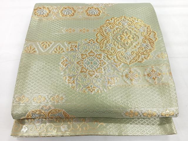 平和屋着物◎両面　六通柄袋帯　更紗花文　金銀糸　正絹　逸品　CABH1864nb