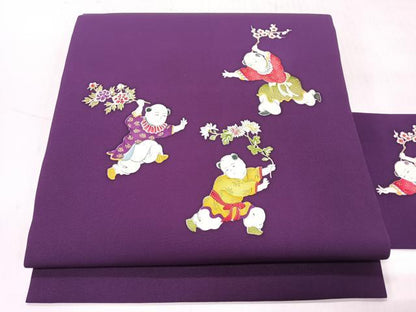 平和屋着物◎塩瀬　九寸名古屋帯　手描き　人物文　正絹　逸品　CABH1867nb