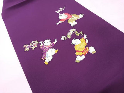 平和屋着物◎塩瀬　九寸名古屋帯　手描き　人物文　正絹　逸品　CABH1867nb