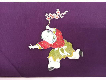 平和屋着物◎塩瀬　九寸名古屋帯　手描き　人物文　正絹　逸品　CABH1867nb