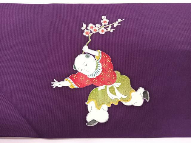 平和屋着物◎塩瀬　九寸名古屋帯　手描き　人物文　正絹　逸品　CABH1867nb
