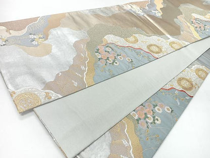 平和屋着物◎六通柄袋帯　唐織　道長草花文　金銀糸　正絹　逸品　CABH1870nb