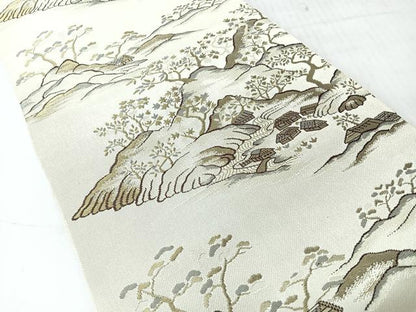 平和屋着物◎本場筑前博多織　八寸名古屋帯　風景文　金糸　正絹　逸品　未使用　CABH1881nb