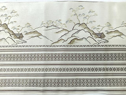 平和屋着物◎本場筑前博多織　八寸名古屋帯　風景文　金糸　正絹　逸品　未使用　CABH1881nb