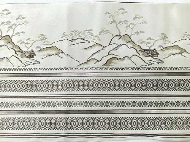 平和屋着物◎本場筑前博多織　八寸名古屋帯　風景文　金糸　正絹　逸品　未使用　CABH1881nb