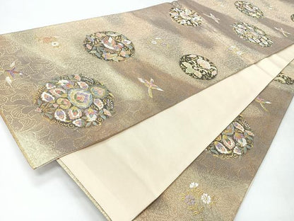平和屋着物◎六通柄袋帯　更紗草花飛鳥文　正絹　逸品　CABH1882nb