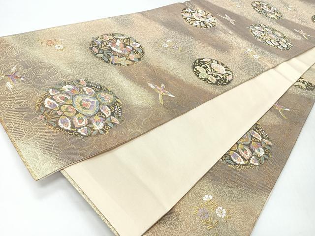 平和屋着物◎六通柄袋帯　更紗草花飛鳥文　正絹　逸品　CABH1882nb