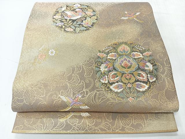 平和屋着物◎六通柄袋帯　更紗草花飛鳥文　正絹　逸品　CABH1882nb