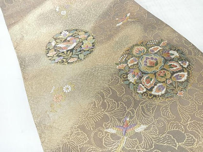 平和屋着物◎六通柄袋帯　更紗草花飛鳥文　正絹　逸品　CABH1882nb