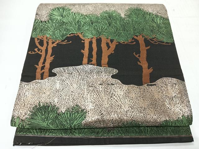 平和屋着物◎アンティーク　大正ロマン　丸帯　草木文　引き抜き帯　黒地　金糸　正絹　逸品　CABH1883nb