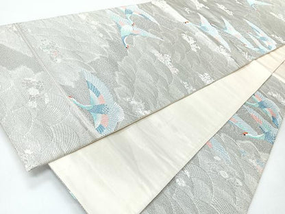 平和屋着物◎六通柄袋帯　九百錦　飛鶴花文　プラチナ箔　正絹　逸品　CABH1886nb