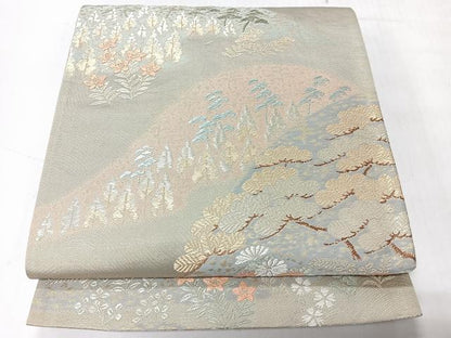 平和屋着物◎六通柄袋帯　唐織　遠山草木文　金糸　正絹　逸品　CABH1888nb