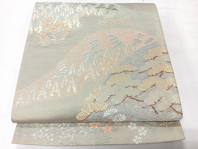 平和屋着物◎六通柄袋帯　唐織　遠山草木文　金糸　正絹　逸品　CABH1888nb