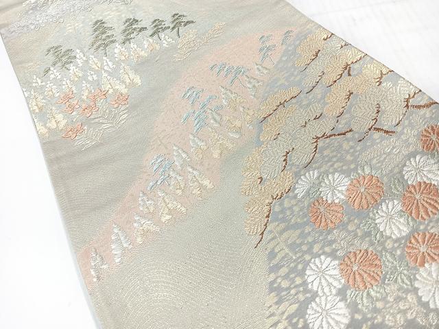 平和屋着物◎六通柄袋帯　唐織　遠山草木文　金糸　正絹　逸品　CABH1888nb