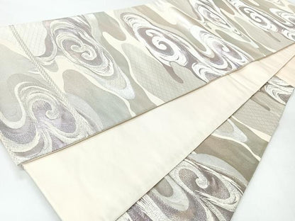 平和屋着物◎六通柄袋帯　流水文　銀糸　正絹　逸品　CABH1889nb