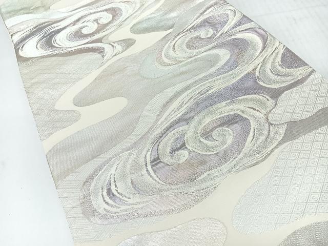 平和屋着物◎六通柄袋帯　流水文　銀糸　正絹　逸品　CABH1889nb