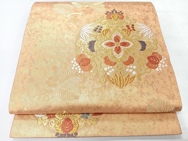 平和屋着物◎六通柄袋帯　唐織　若松花丸文　金糸　引箔　正絹　逸品　CABH1890nb