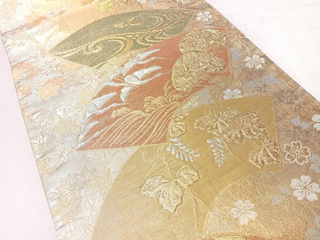 平和屋着物◎全通柄袋帯　地紙草花文　本うるし金糸　正絹　逸品　CABH1893nb