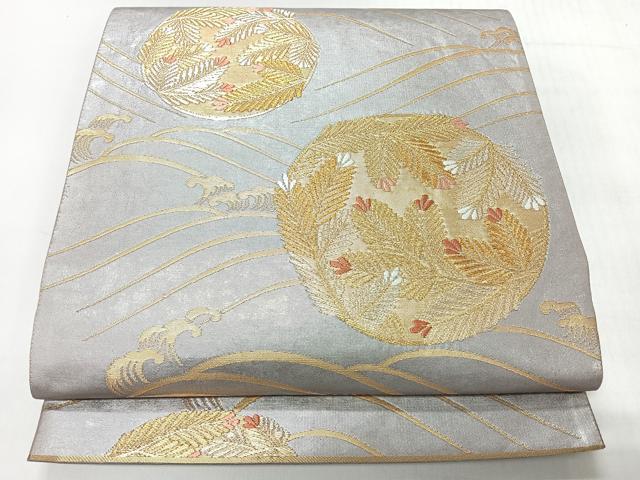 平和屋着物◎六通柄袋帯　唐織　立波草花丸文　本漆箔　正絹　逸品　CABH1894nb