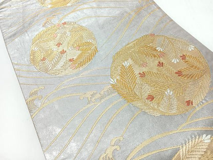 平和屋着物◎六通柄袋帯　唐織　立波草花丸文　本漆箔　正絹　逸品　CABH1894nb