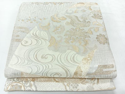 平和屋着物◎六通柄袋帯　地紙流水花鳥文　金銀糸　正絹　逸品　CABH1898nb