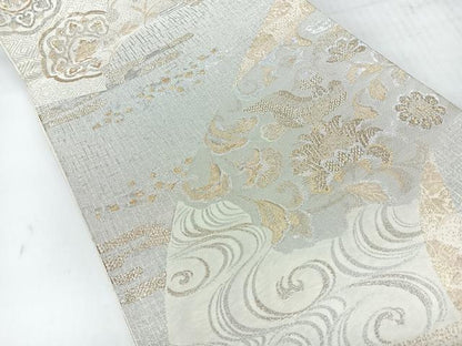 平和屋着物◎六通柄袋帯　地紙流水花鳥文　金銀糸　正絹　逸品　CABH1898nb