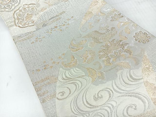平和屋着物◎六通柄袋帯　地紙流水花鳥文　金銀糸　正絹　逸品　CABH1898nb