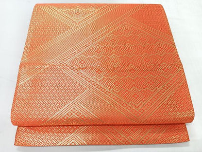 平和屋着物◎本佐賀錦　全通柄袋帯　檜垣菱文　金糸　正絹　逸品　未使用　CABH1899nb