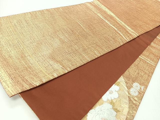 平和屋着物◎太鼓柄袋帯　地紙草花文　金糸　正絹　逸品　CABH1901nb