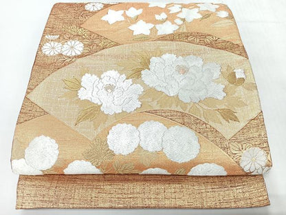平和屋着物◎太鼓柄袋帯　地紙草花文　金糸　正絹　逸品　CABH1901nb