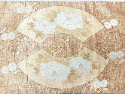 平和屋着物◎太鼓柄袋帯　地紙草花文　金糸　正絹　逸品　CABH1901nb